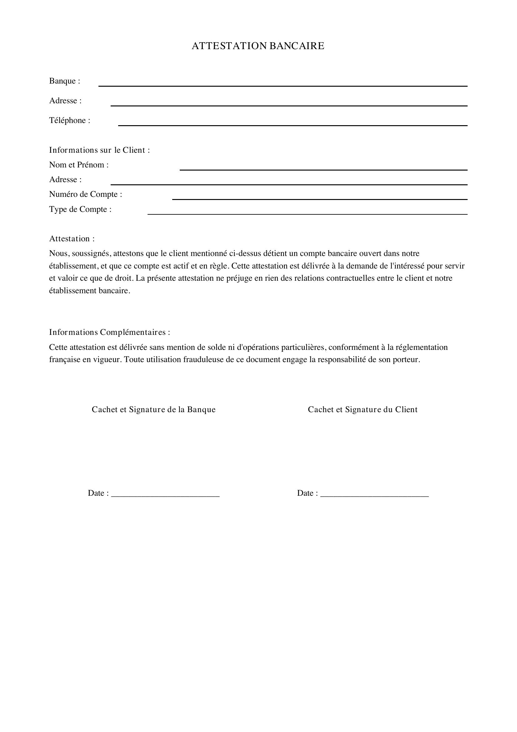 Attestation Bancaire