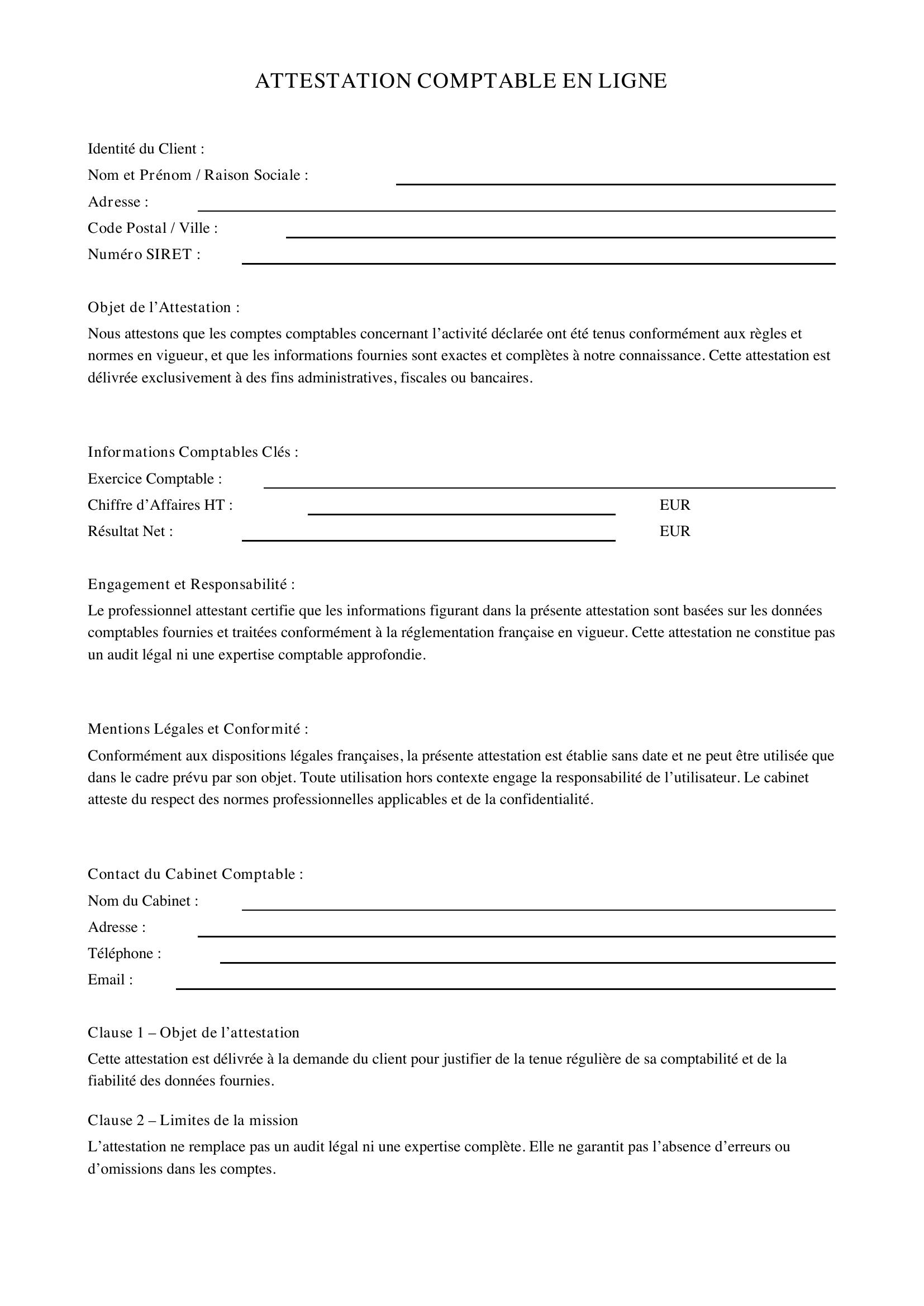 Attestation Comptable En Ligne