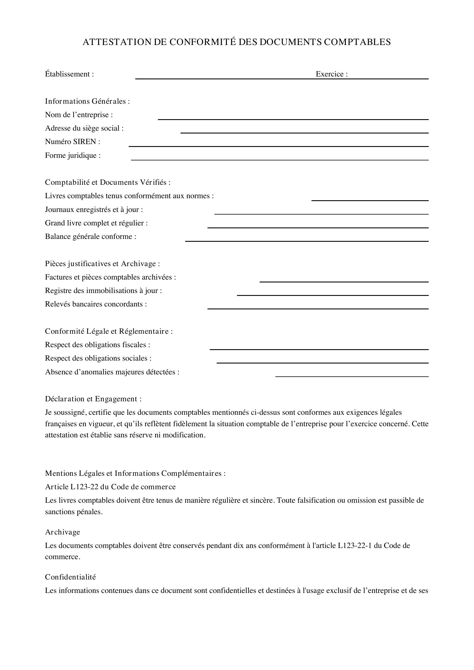 Attestation De Conformité Des Documents Comptables
