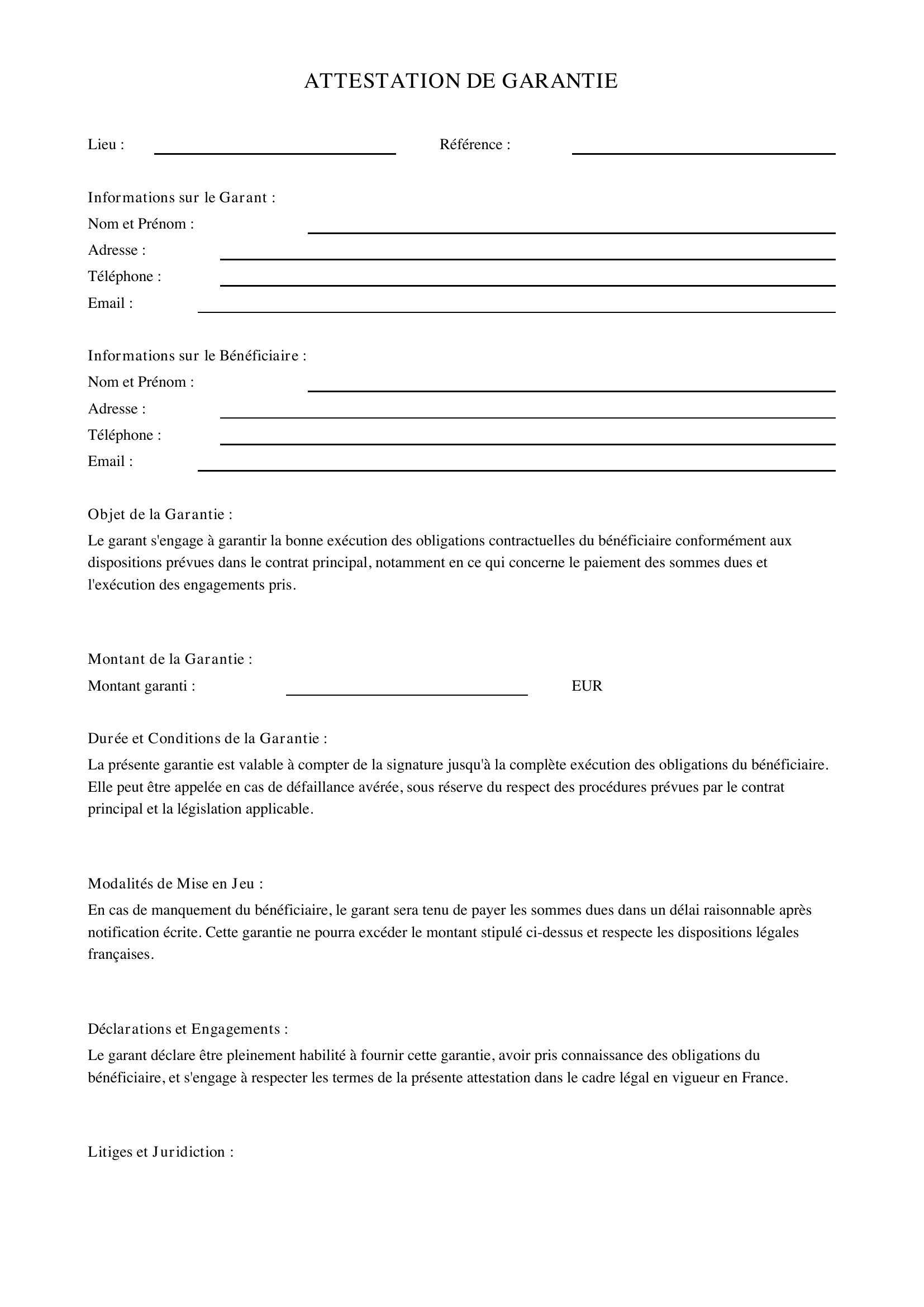 Attestation De Garant