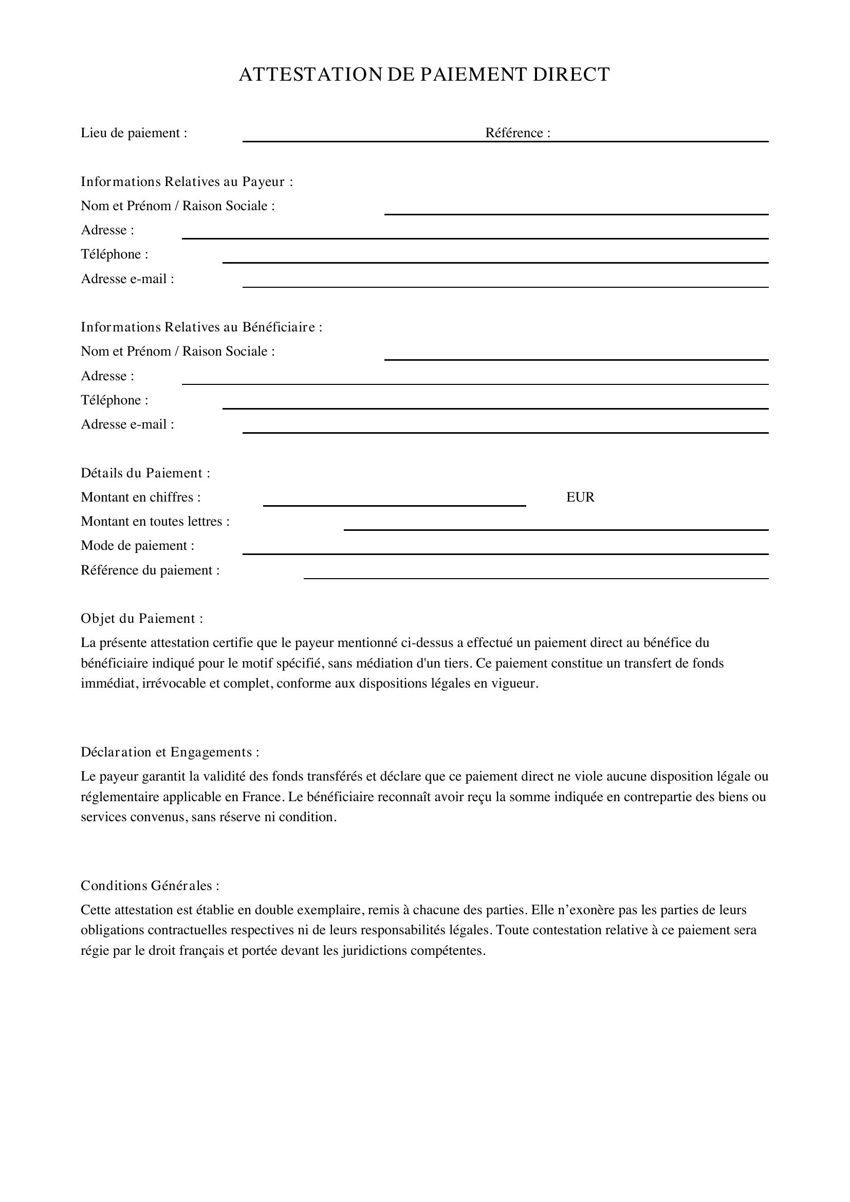 Attestation De Paiement Direct