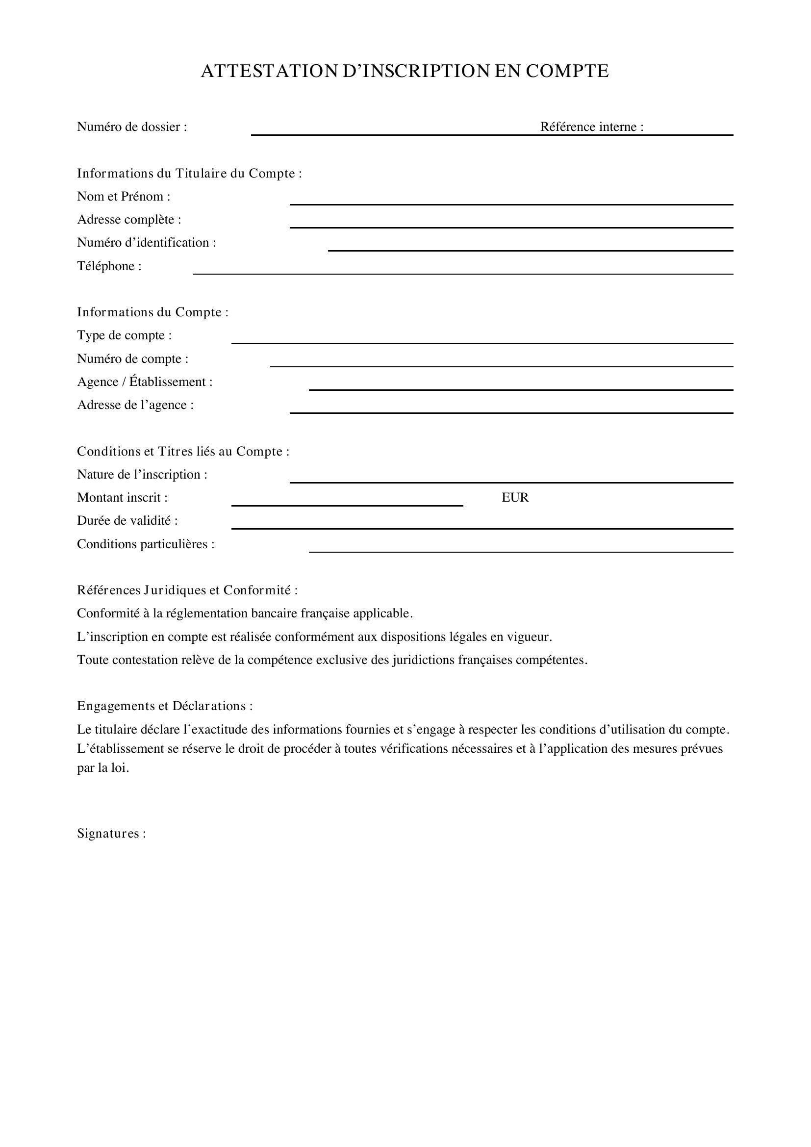 Attestation D'Inscription En Compte