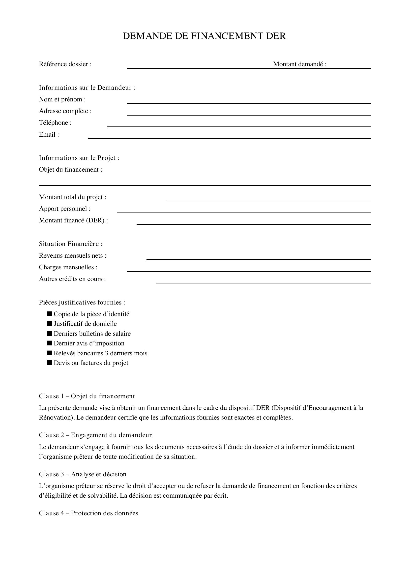 Demande De Financement Der