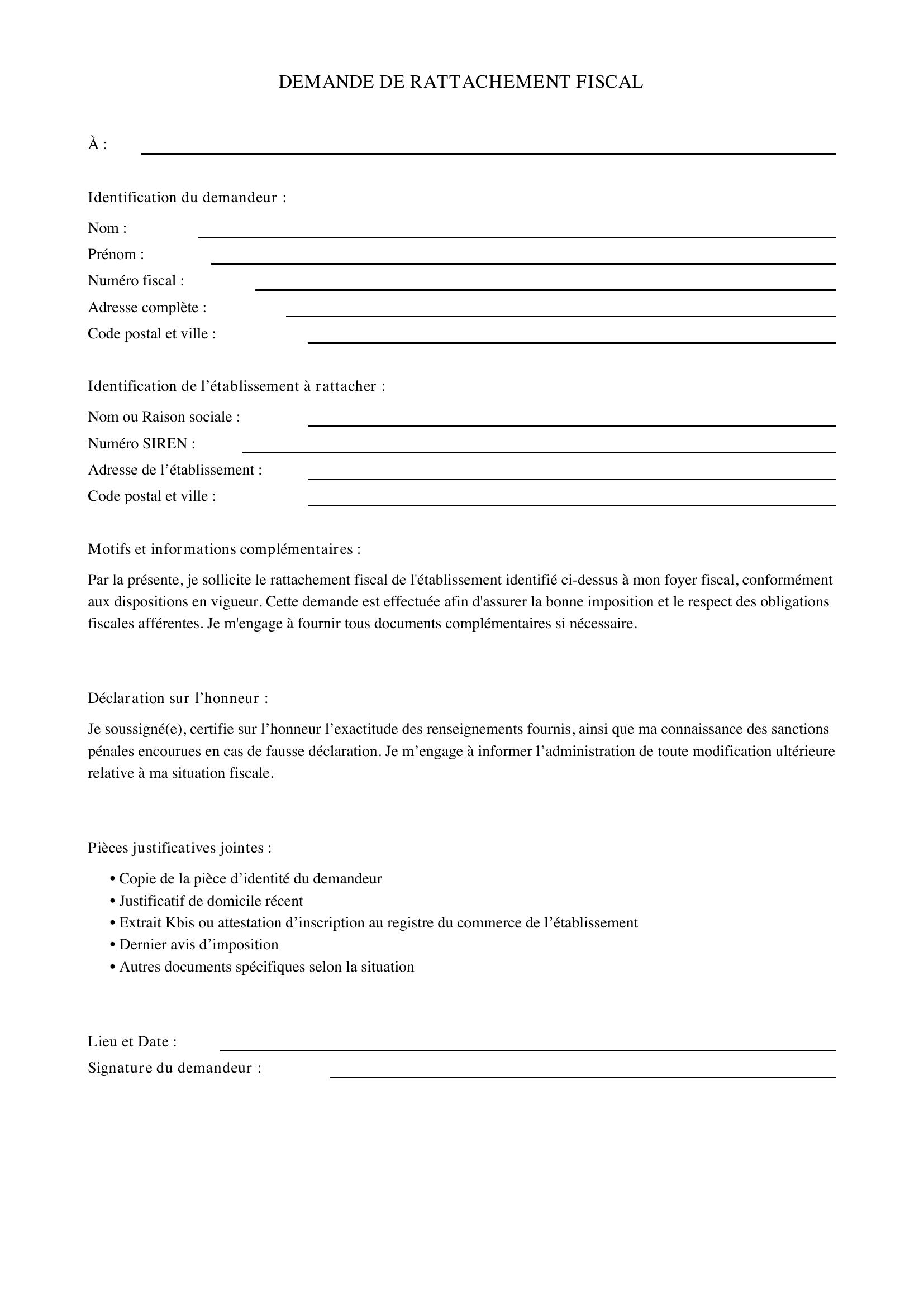 Demande De Rattachement Fiscal