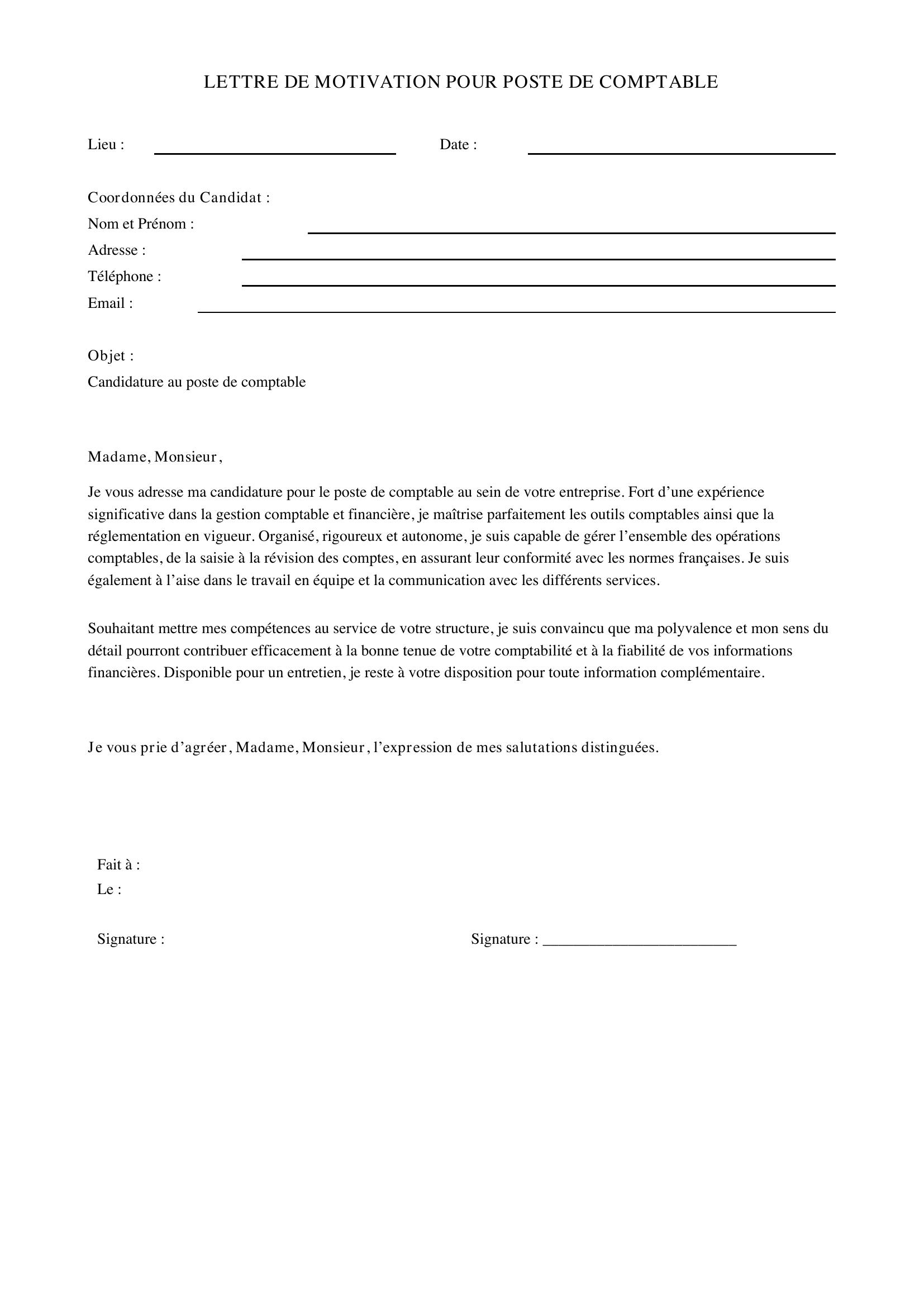 Lettre De Motivation Comptable