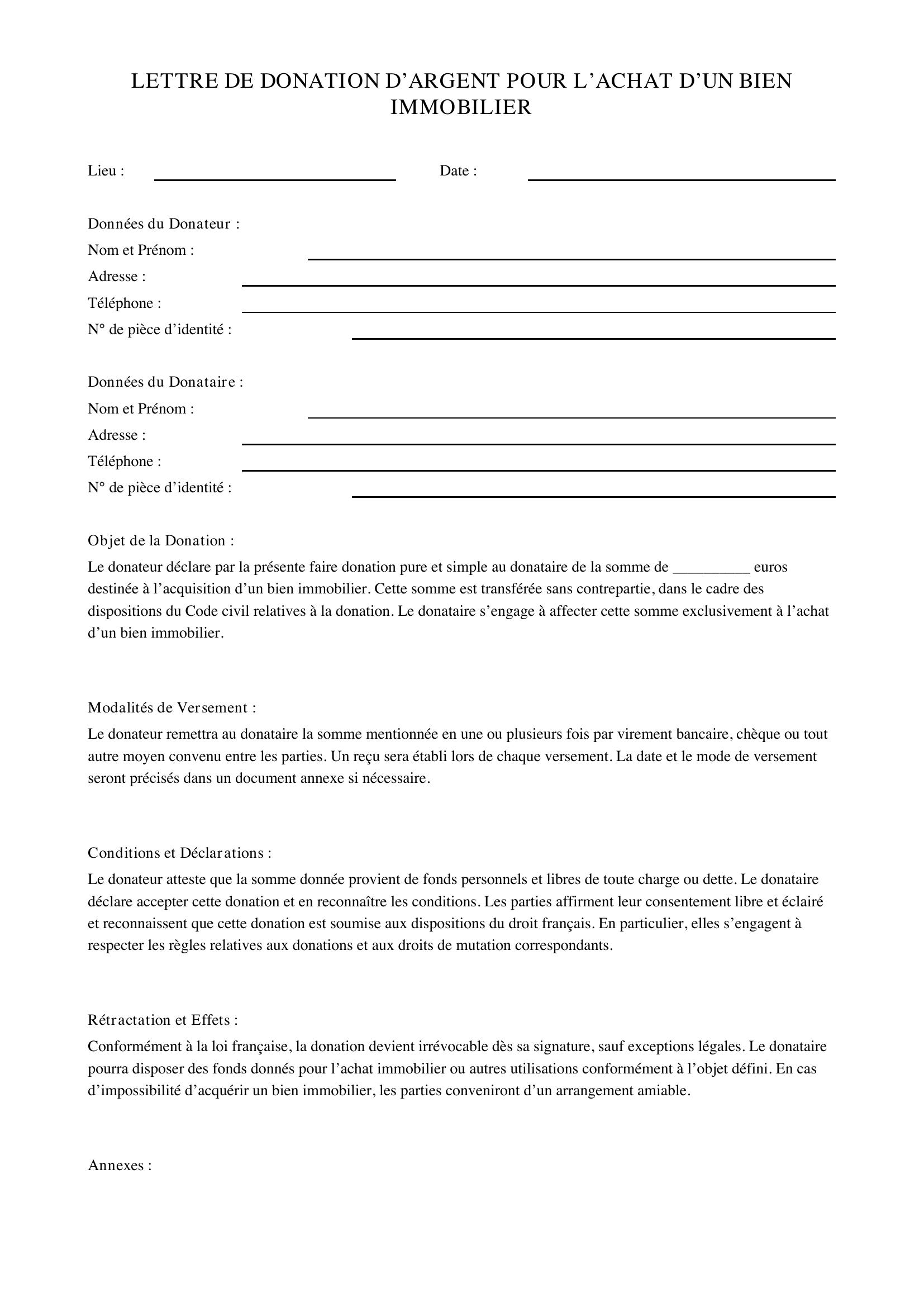 Lettre Donation Argent Pour Achat Immobilier