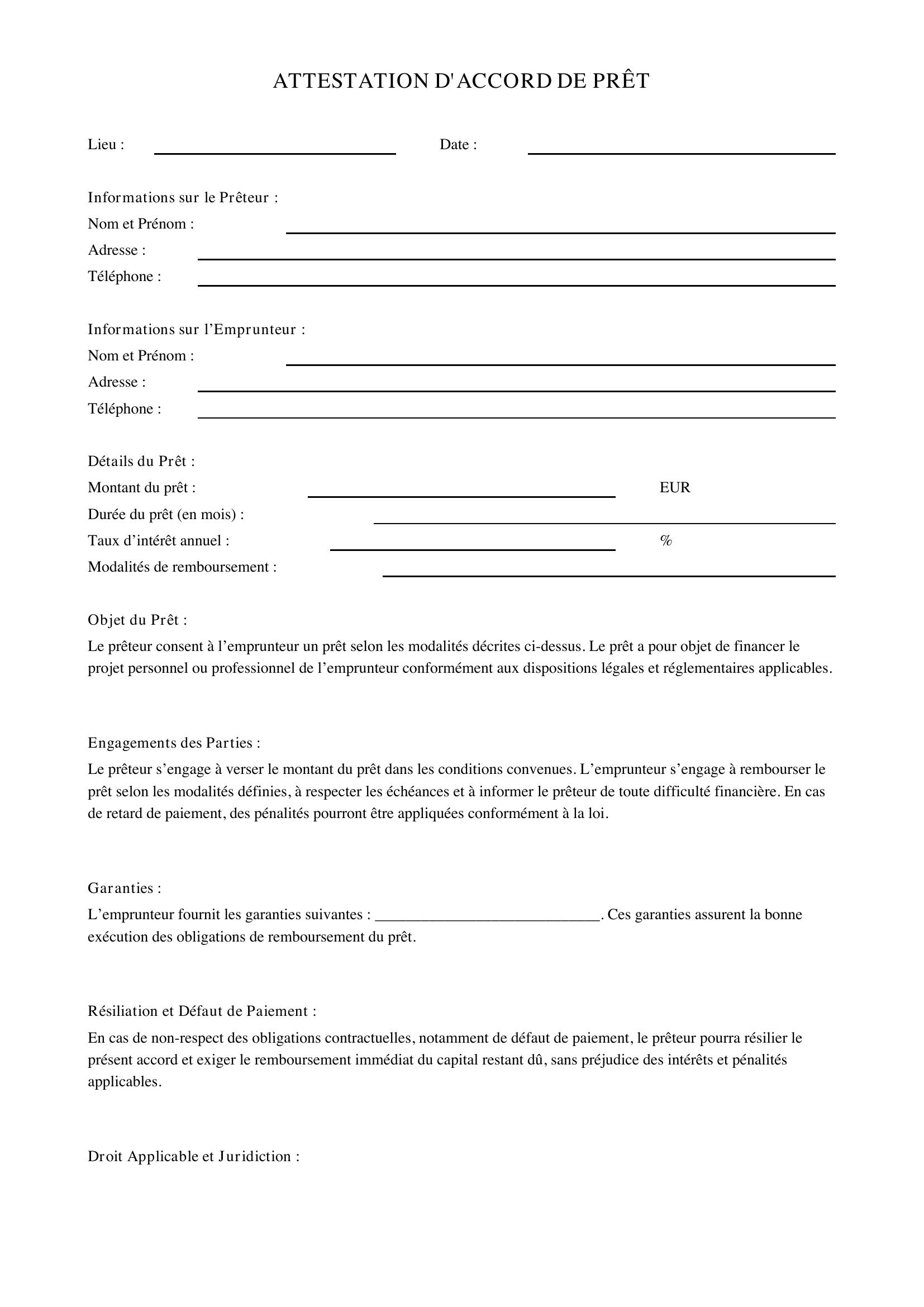 Mod le Attestation Accord De Pr t Mod le Attestation Accord De Pr t