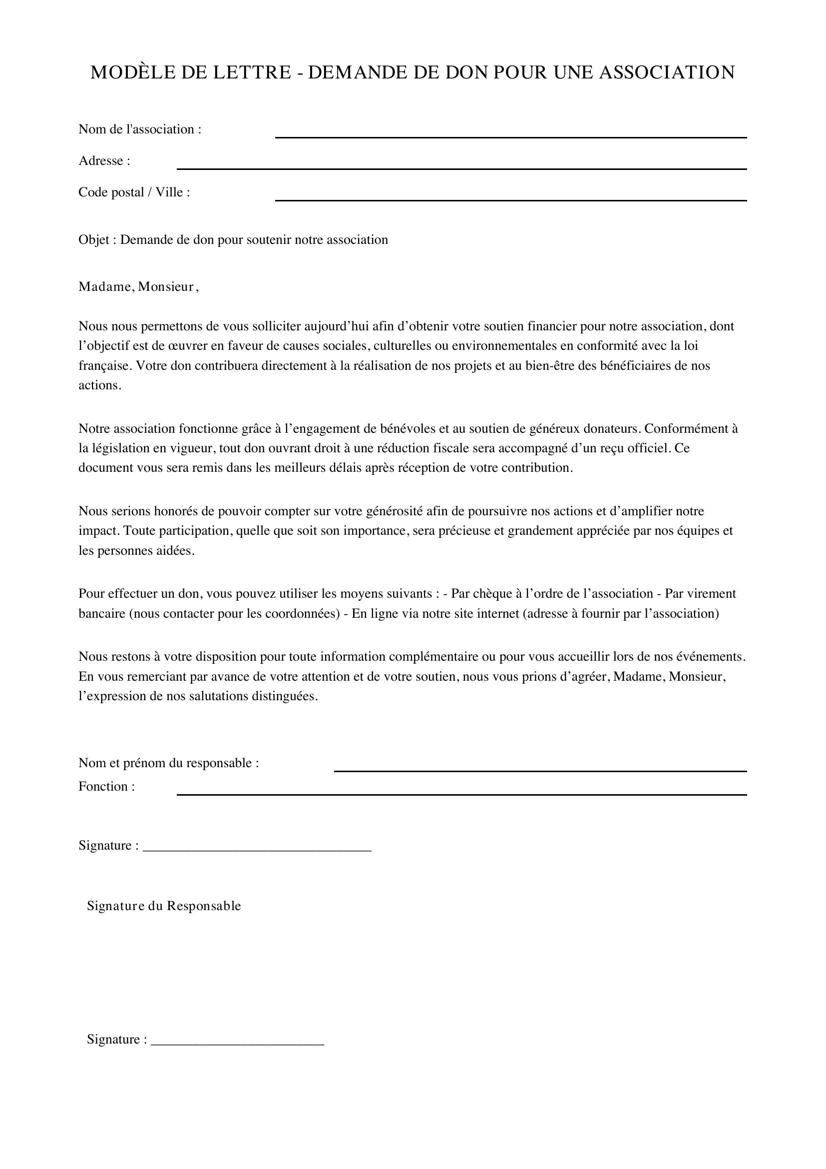 Modèle De Lettre Demande De Don Pour Une Association