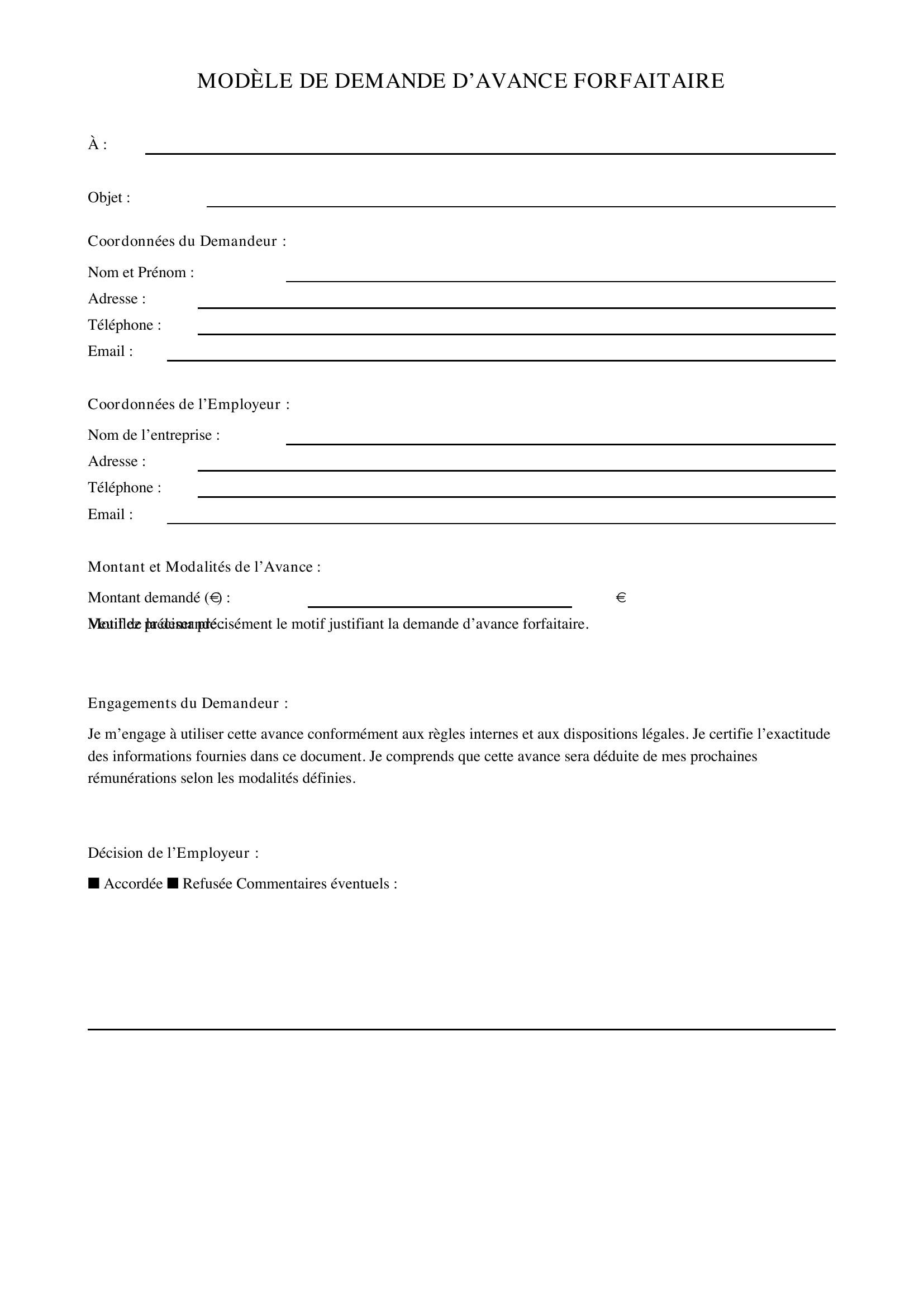 Modèle Demande D'Avance Forfaitaire