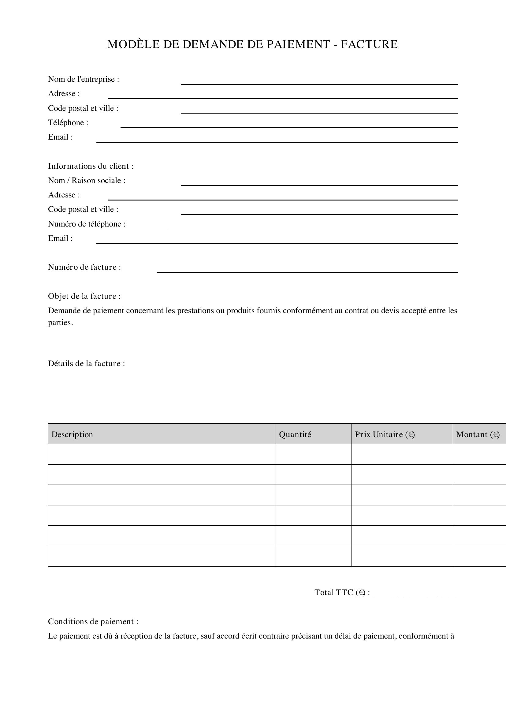 Modèle Demande De Paiement Facture