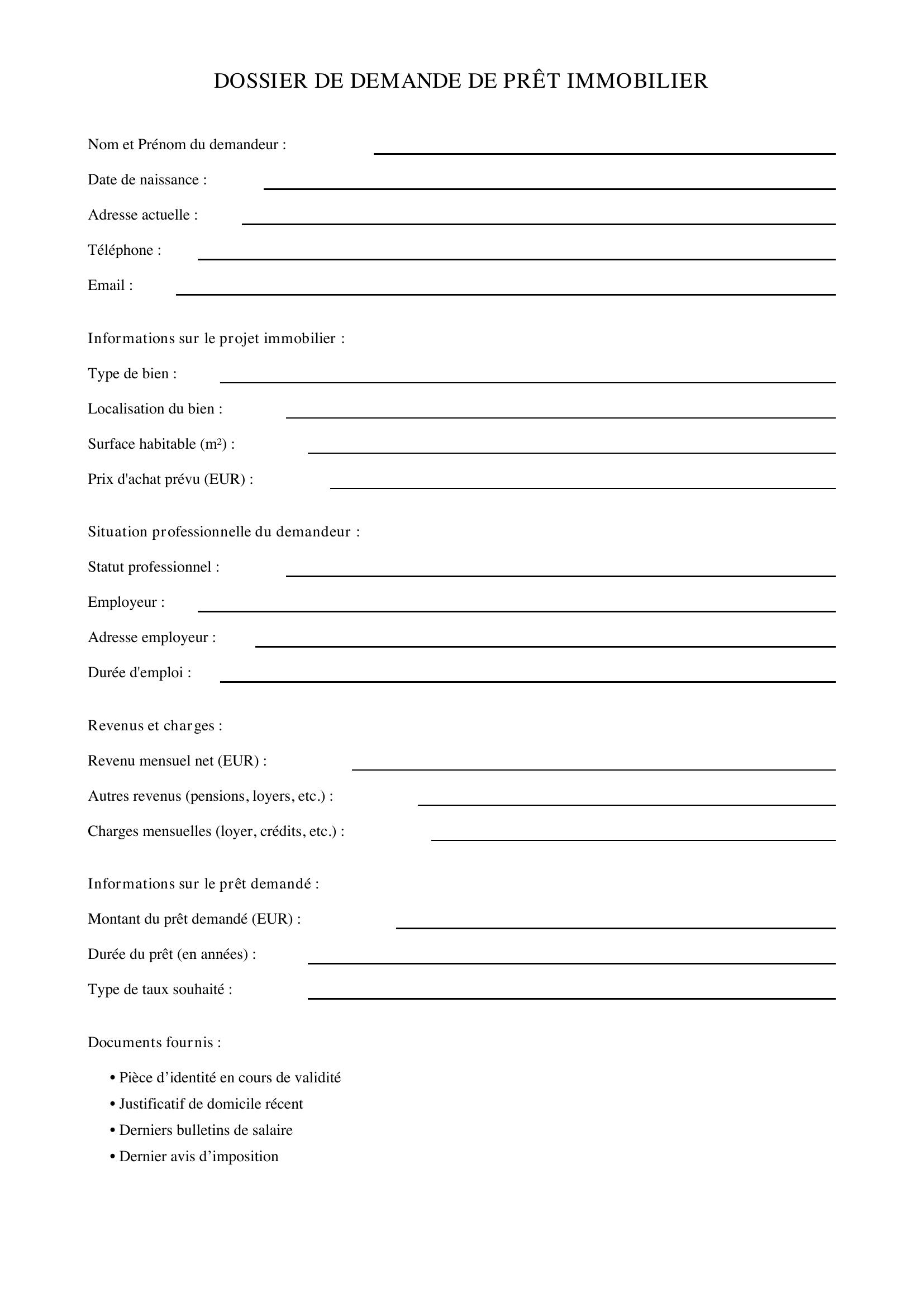 Modèle Dossier Demande De Prêt Immobilier
